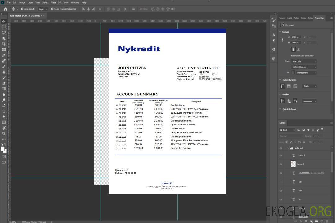 Relevé bancaire Danemark Nykredit template